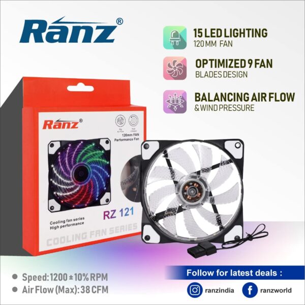 Ranz RZ 121 RGB Cooler Case Fan For PC 1200 RPM , RGB Gaming PC Fan Cooler  (Multicolor) - Image 4