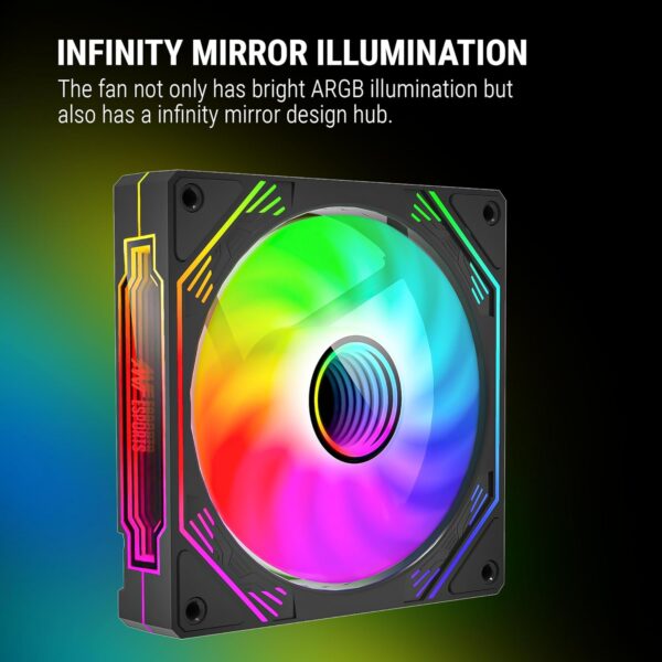 Ant Esports Sciflow 120mm ARGB Case Fan - Black, Infinity Mirror Design, PWM Control, RGB Sync, 1500 RPM, 65.4 CFM Airflow - Image 2