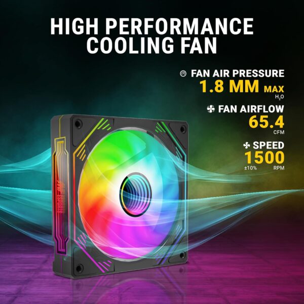 Ant Esports Sciflow 120mm ARGB Case Fan - Black, Infinity Mirror Design, PWM Control, RGB Sync, 1500 RPM, 65.4 CFM Airflow - Image 4